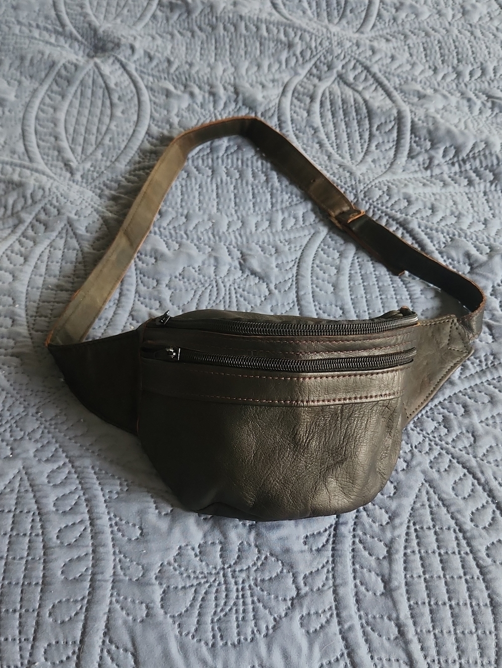 Black Leather Fanny Pack With Adjustable Belt Strap